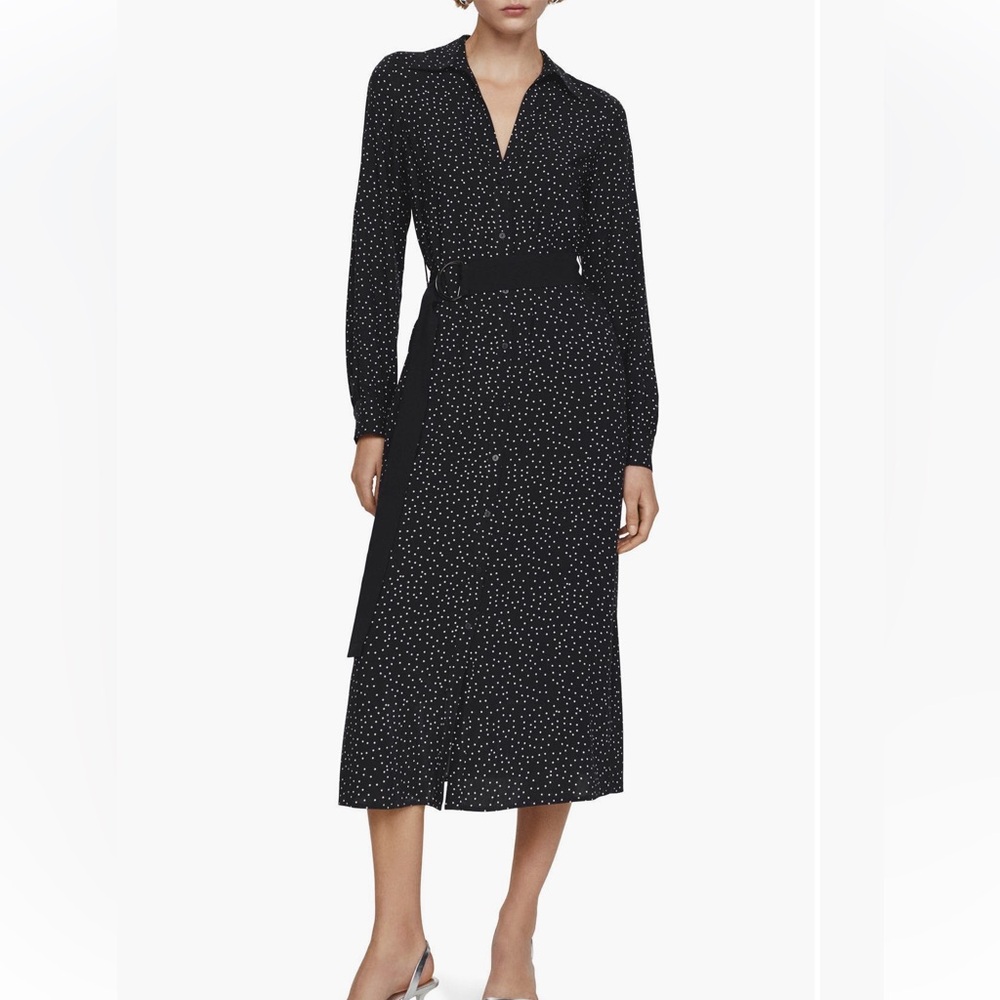 MANGO Belted Long Sleeve Dress